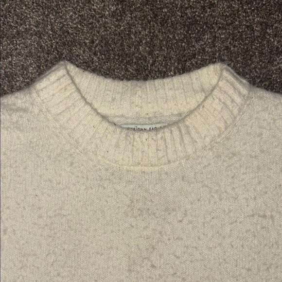 American Eagle White Textured Crew Neck Sweater Relaxed Fit - Picture 2 of 6